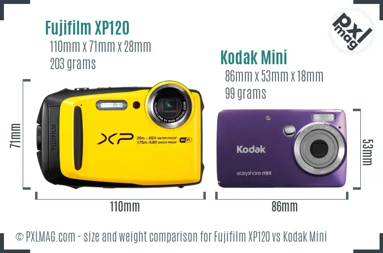 Fujifilm XP120 vs Kodak Mini size comparison