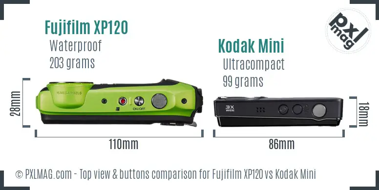 Fujifilm XP120 vs Kodak Mini top view buttons comparison