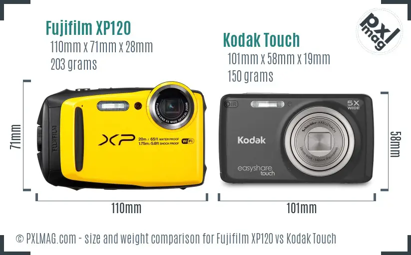 Fujifilm XP120 vs Kodak Touch size comparison