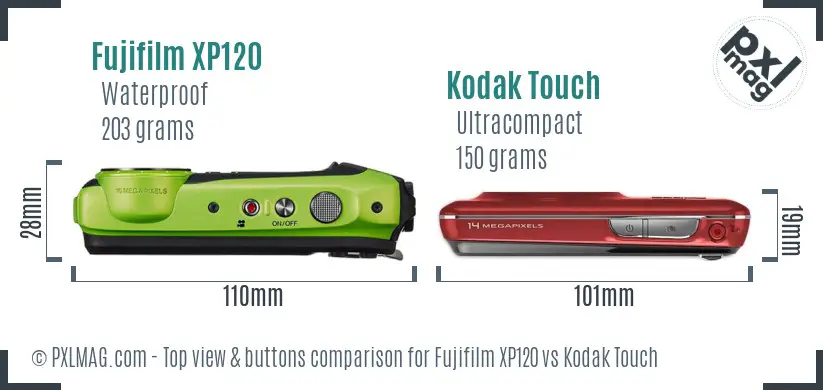 Fujifilm XP120 vs Kodak Touch top view buttons comparison