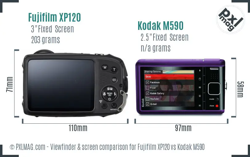 Fujifilm XP120 vs Kodak M590 Screen and Viewfinder comparison
