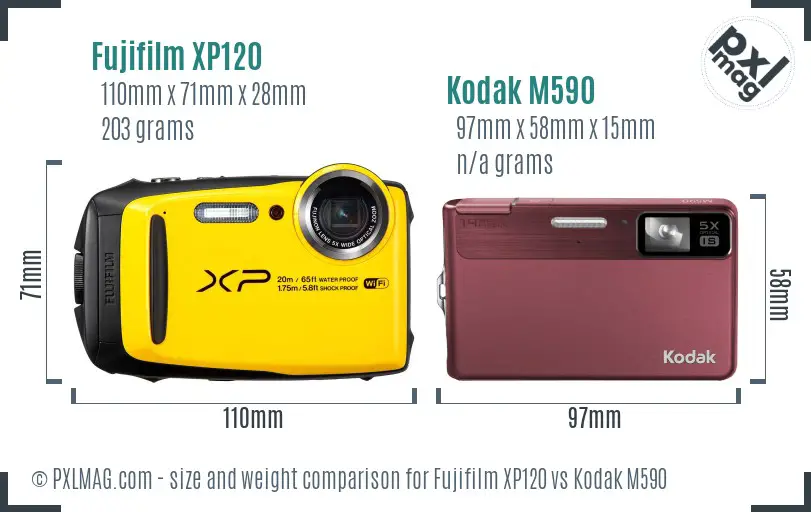 Fujifilm XP120 vs Kodak M590 size comparison