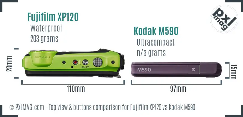 Fujifilm XP120 vs Kodak M590 top view buttons comparison