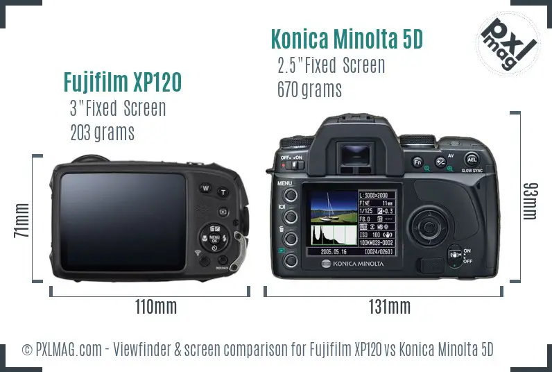 Fujifilm XP120 vs Konica Minolta 5D Screen and Viewfinder comparison