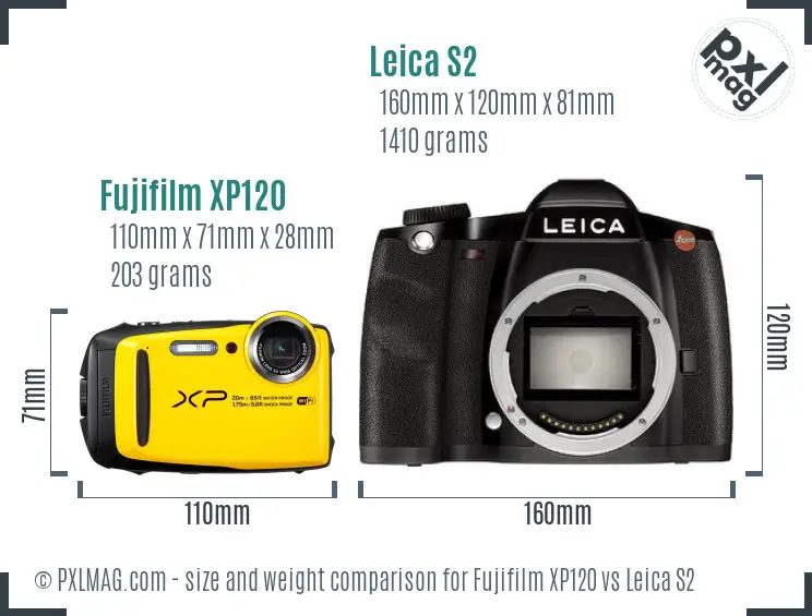 Fujifilm XP120 vs Leica S2 size comparison