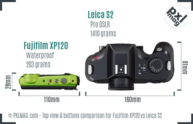 Fujifilm XP120 vs Leica S2 top view buttons comparison