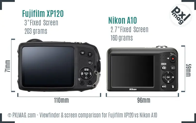 Fujifilm XP120 vs Nikon A10 Screen and Viewfinder comparison