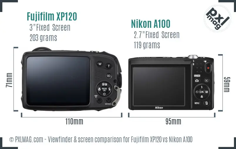 Fujifilm XP120 vs Nikon A100 Screen and Viewfinder comparison