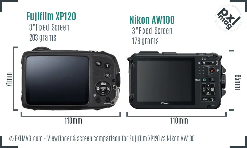 Fujifilm XP120 vs Nikon AW100 Screen and Viewfinder comparison
