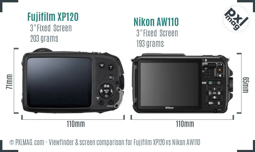 Fujifilm XP120 vs Nikon AW110 Screen and Viewfinder comparison Fujifilm XP120 vs Nikon AW110 Screen and Viewfinder comparison