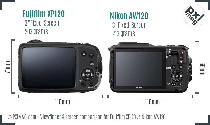 Fujifilm XP120 vs Nikon AW120 Screen and Viewfinder comparison