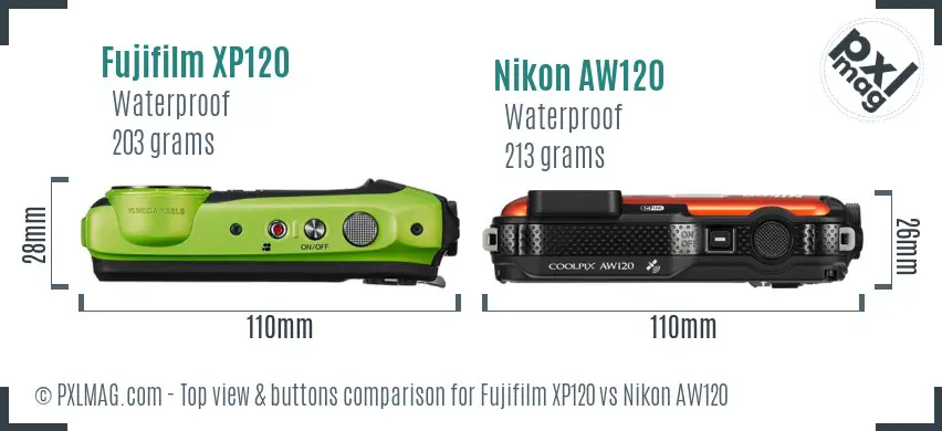 Fujifilm XP120 vs Nikon AW120 top view buttons comparison