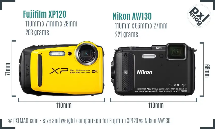 Fujifilm XP120 vs Nikon AW130 size comparison