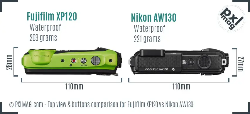Fujifilm XP120 vs Nikon AW130 top view buttons comparison
