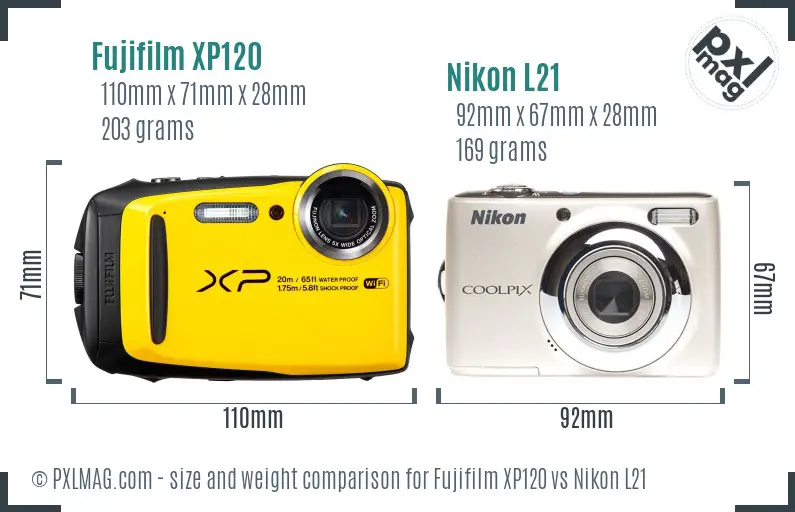 Fujifilm XP120 vs Nikon L21 size comparison
