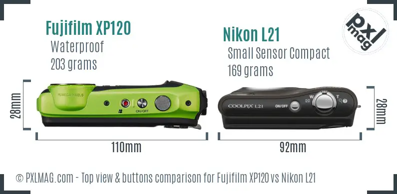 Fujifilm XP120 vs Nikon L21 top view buttons comparison