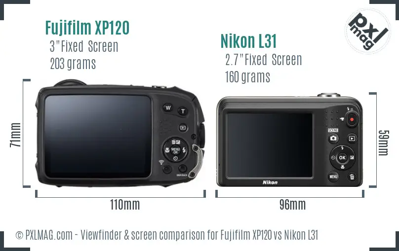 Fujifilm XP120 vs Nikon L31 Screen and Viewfinder comparison