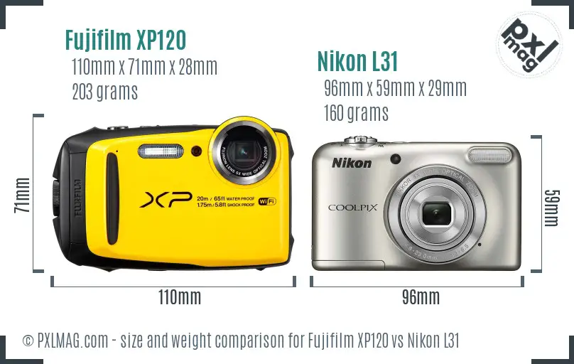 Fujifilm XP120 vs Nikon L31 size comparison