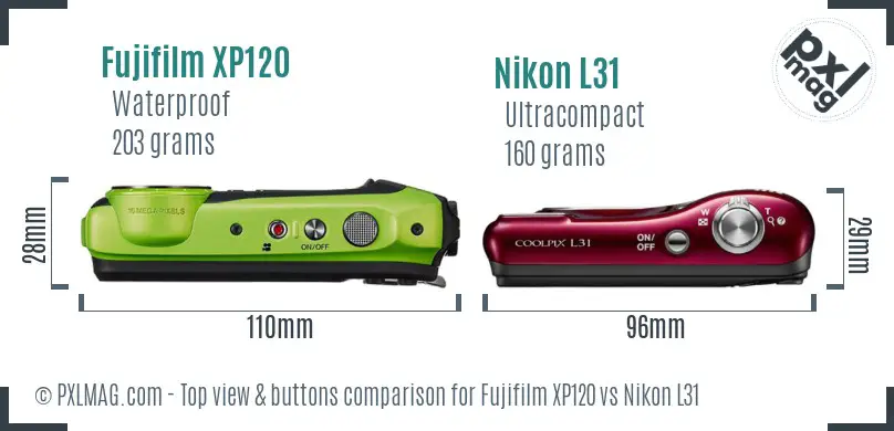 Fujifilm XP120 vs Nikon L31 top view buttons comparison