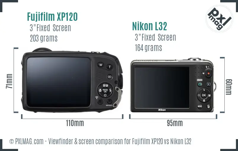 Fujifilm XP120 vs Nikon L32 Screen and Viewfinder comparison Fujifilm XP120 vs Nikon L32 Screen and Viewfinder comparison