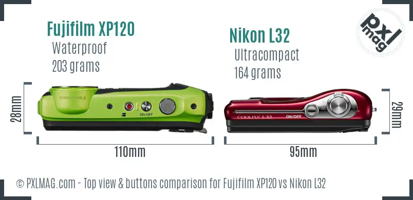 Fujifilm XP120 vs Nikon L32 top view buttons comparison Fujifilm XP120 vs Nikon L32 top view buttons comparison