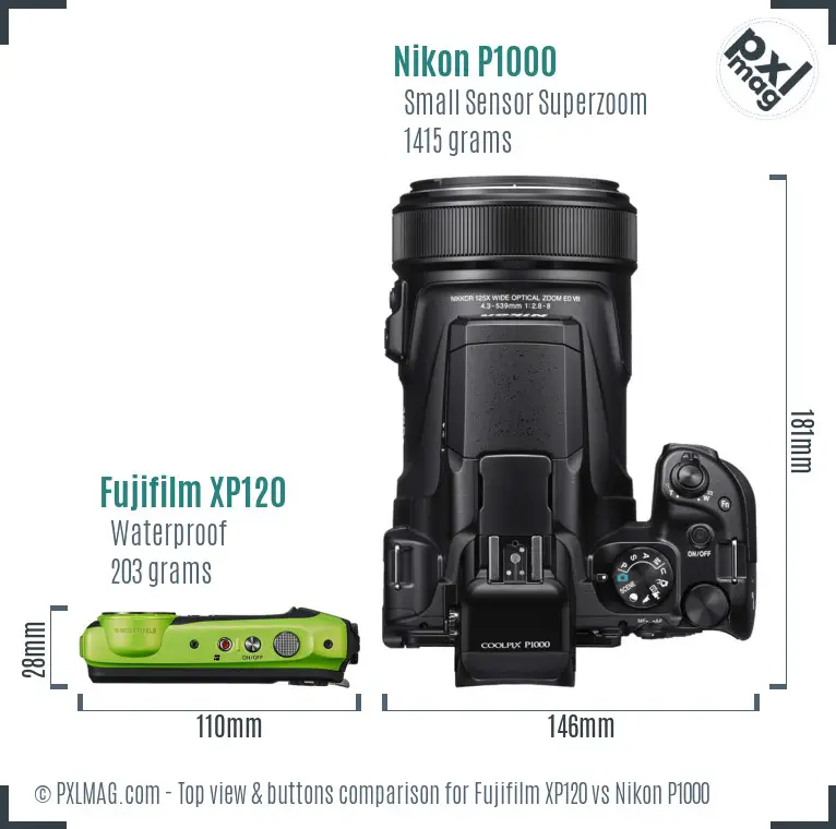 Fujifilm XP120 vs Nikon P1000 top view buttons comparison