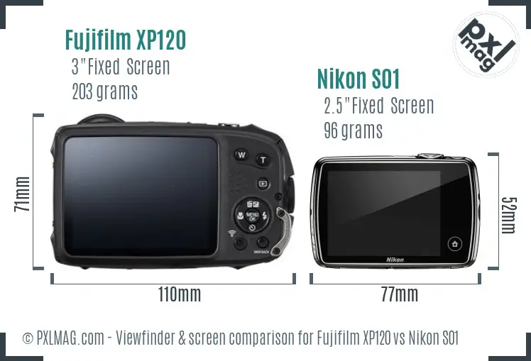 Fujifilm XP120 vs Nikon S01 Screen and Viewfinder comparison