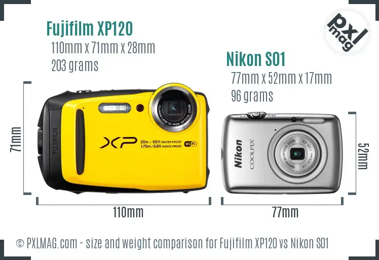 Fujifilm XP120 vs Nikon S01 size comparison