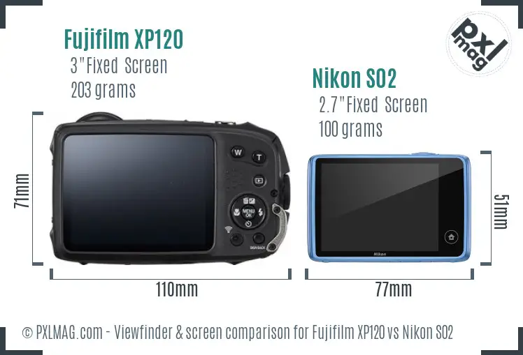 Fujifilm XP120 vs Nikon S02 Screen and Viewfinder comparison