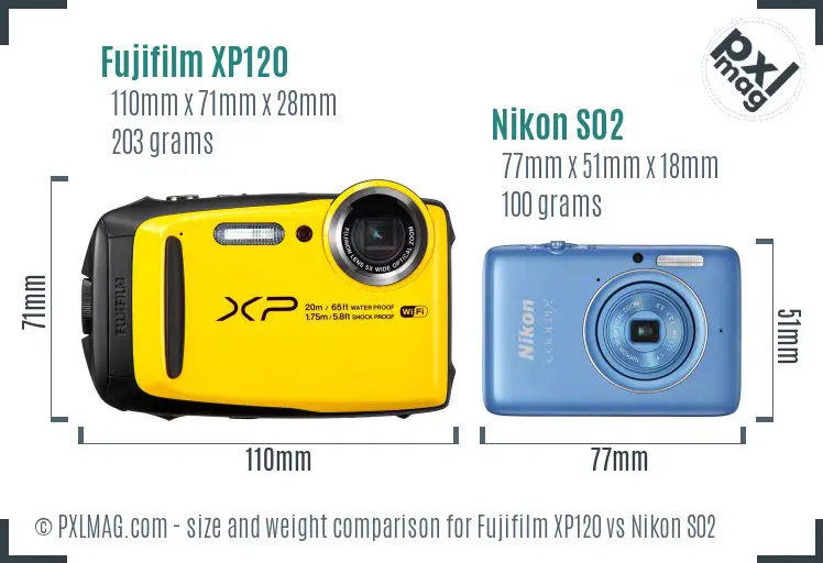 Fujifilm XP120 vs Nikon S02 size comparison
