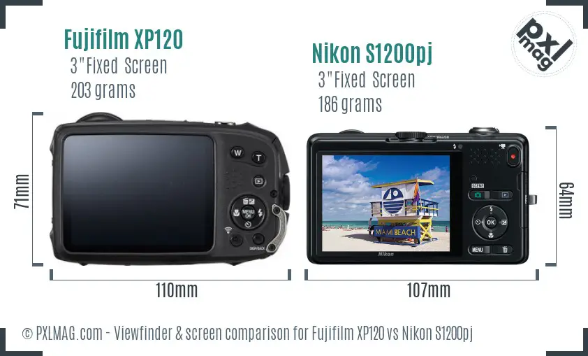 Fujifilm XP120 vs Nikon S1200pj Screen and Viewfinder comparison