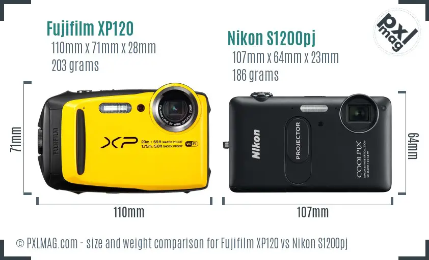 Fujifilm XP120 vs Nikon S1200pj size comparison