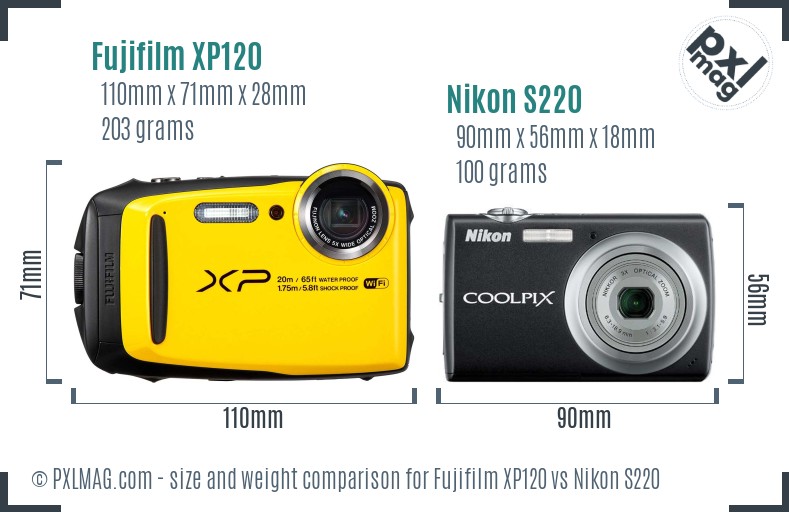 Fujifilm XP120 vs Nikon S220 size comparison