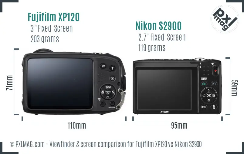 Fujifilm XP120 vs Nikon S2900 Screen and Viewfinder comparison