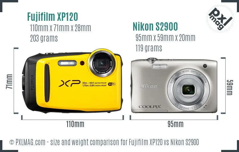 Fujifilm XP120 vs Nikon S2900 size comparison