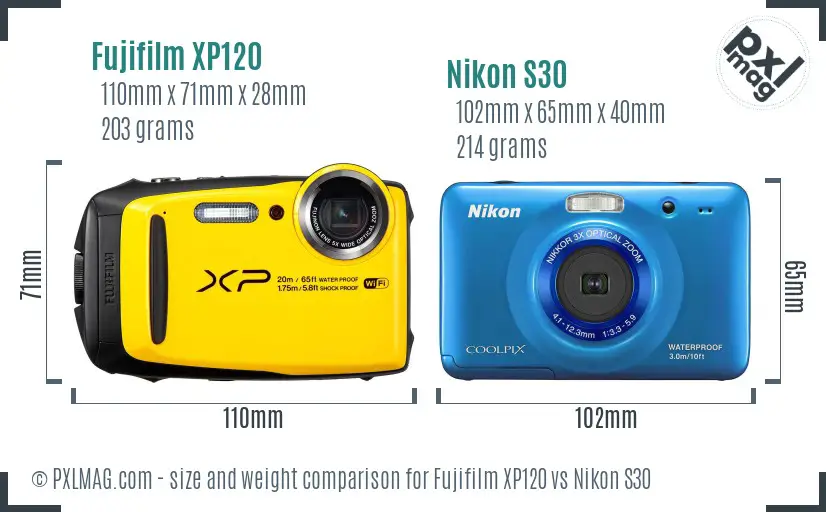 Fujifilm XP120 vs Nikon S30 size comparison