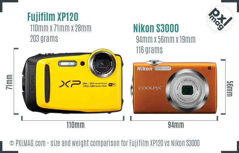 Fujifilm XP120 vs Nikon S3000 size comparison