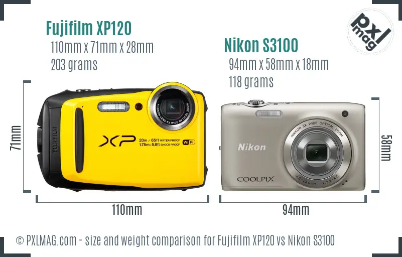 Fujifilm XP120 vs Nikon S3100 size comparison