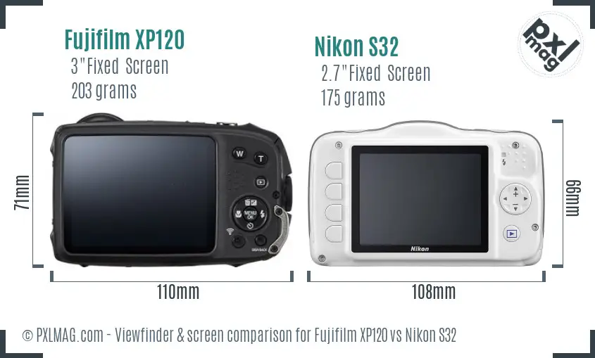 Fujifilm XP120 vs Nikon S32 Screen and Viewfinder comparison
