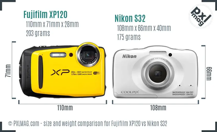 Fujifilm XP120 vs Nikon S32 size comparison