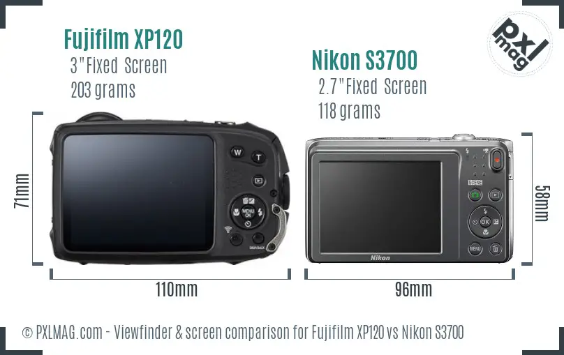 Fujifilm XP120 vs Nikon S3700 Screen and Viewfinder comparison