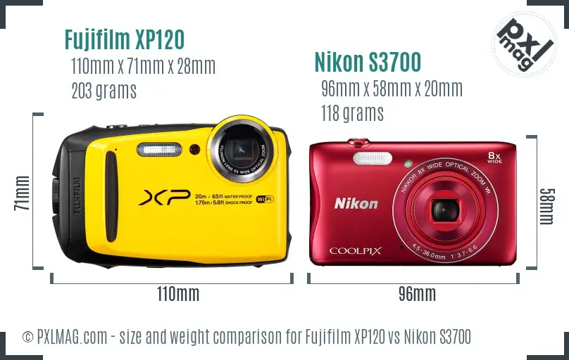 Fujifilm XP120 vs Nikon S3700 size comparison