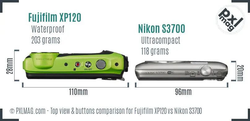 Fujifilm XP120 vs Nikon S3700 top view buttons comparison