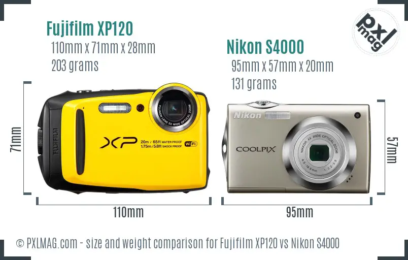 Fujifilm XP120 vs Nikon S4000 size comparison