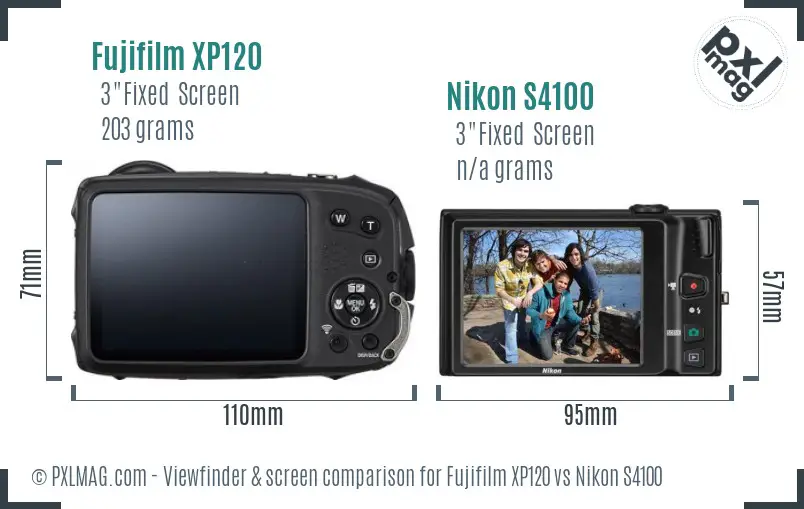 Fujifilm XP120 vs Nikon S4100 Screen and Viewfinder comparison Fujifilm XP120 vs Nikon S4100 Screen and Viewfinder comparison