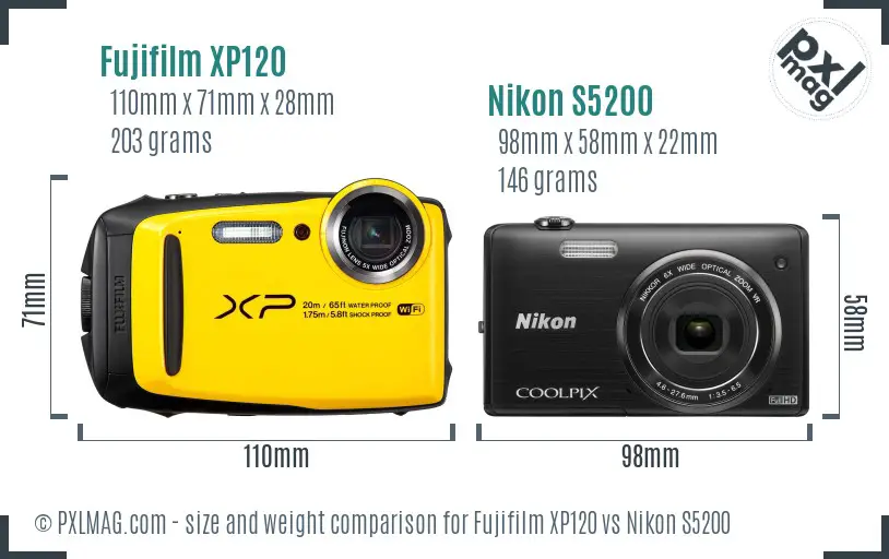 Fujifilm XP120 vs Nikon S5200 size comparison