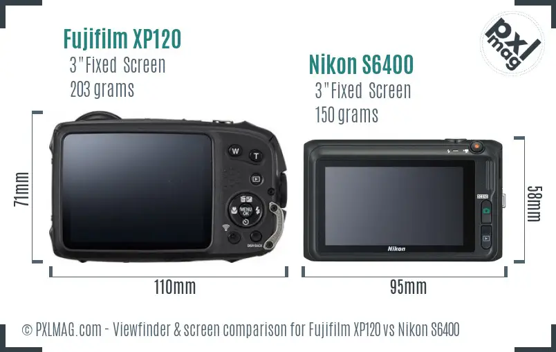 Fujifilm XP120 vs Nikon S6400 Screen and Viewfinder comparison