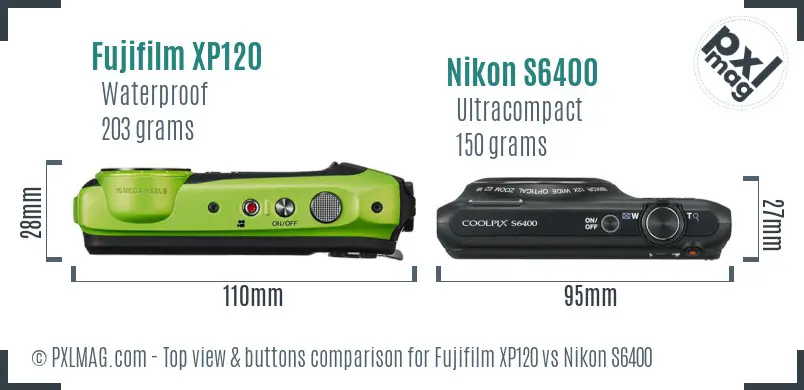 Fujifilm XP120 vs Nikon S6400 top view buttons comparison