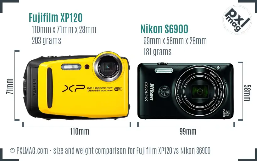 Fujifilm XP120 vs Nikon S6900 size comparison Fujifilm XP120 vs Nikon S6900 size comparison
