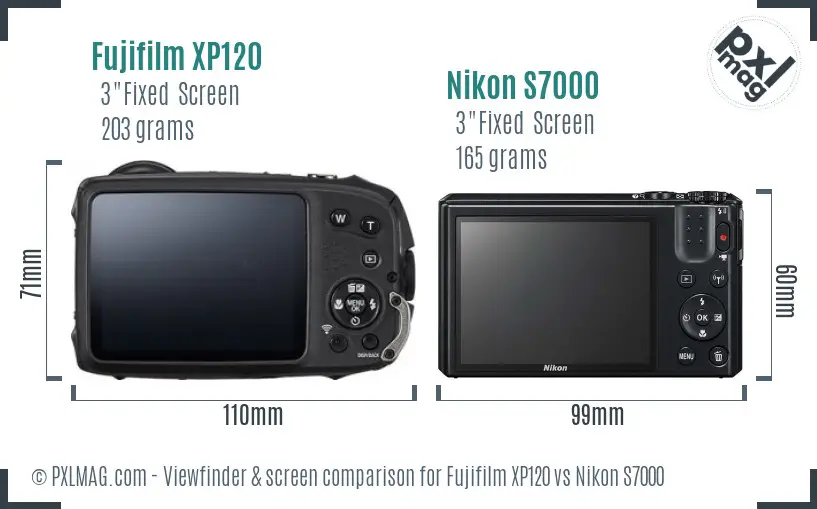 Fujifilm XP120 vs Nikon S7000 Screen and Viewfinder comparison